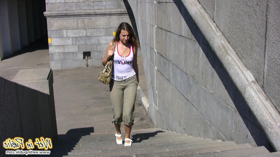 12P Girl wets her pants on a sightseeing tour and changes into a sexy dress