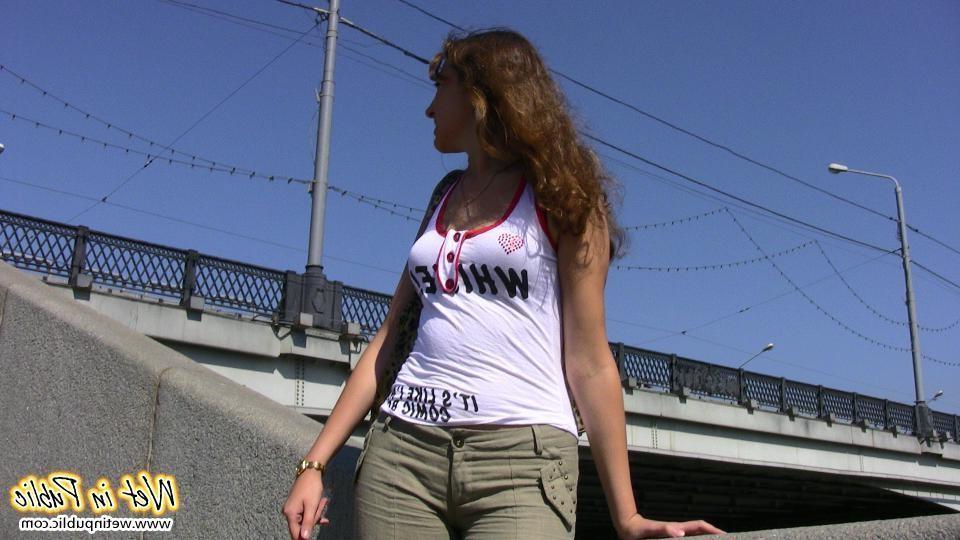 12P Girl wets her pants on a sightseeing tour and changes into a sexy dress