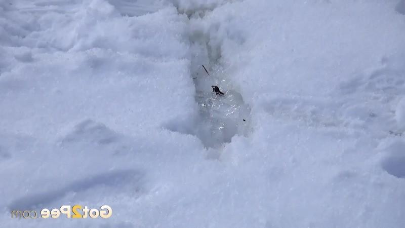15P Sexy blonde in skimpy outfit pees in the snow