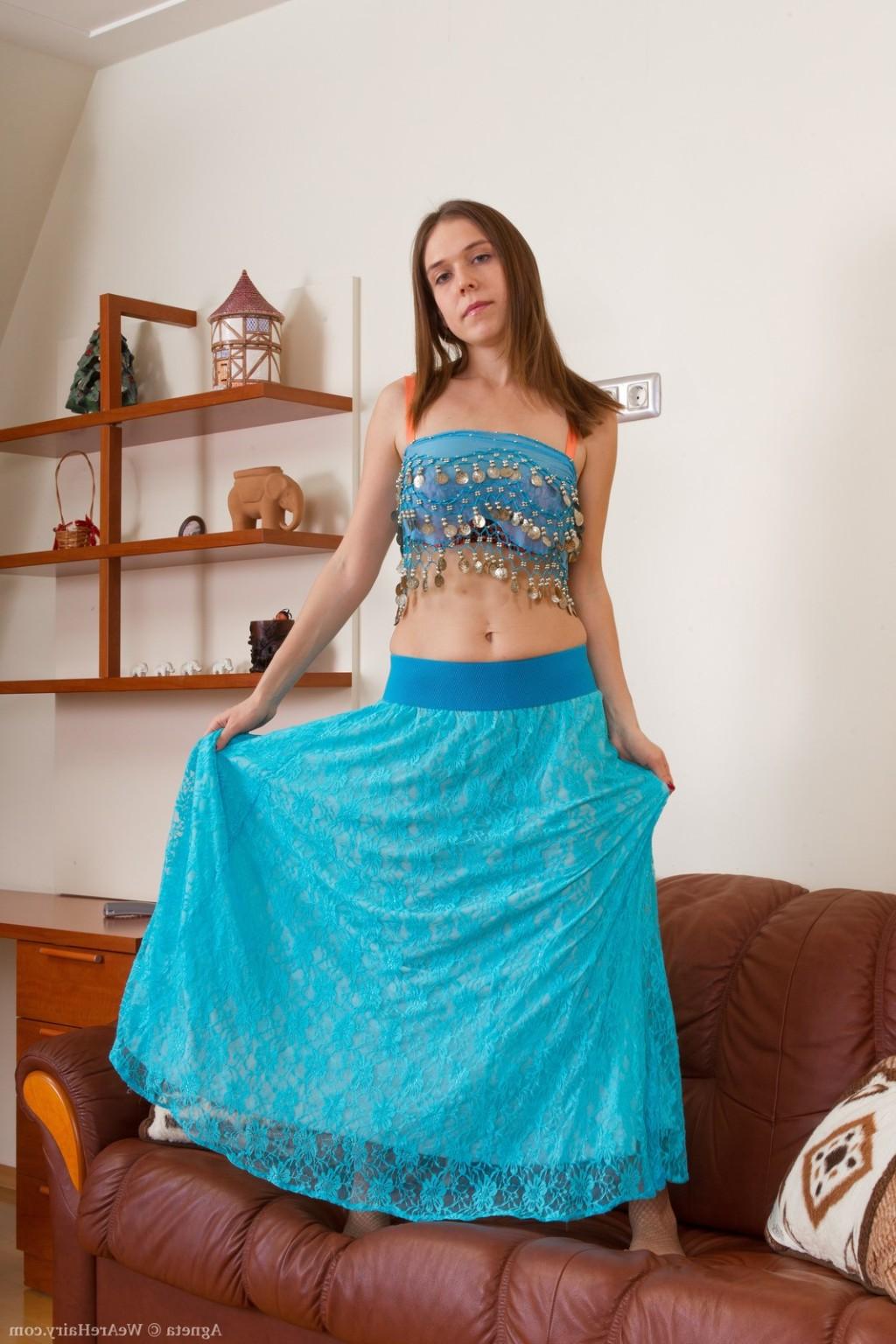 16P Agneta strips from dress and stockings to play