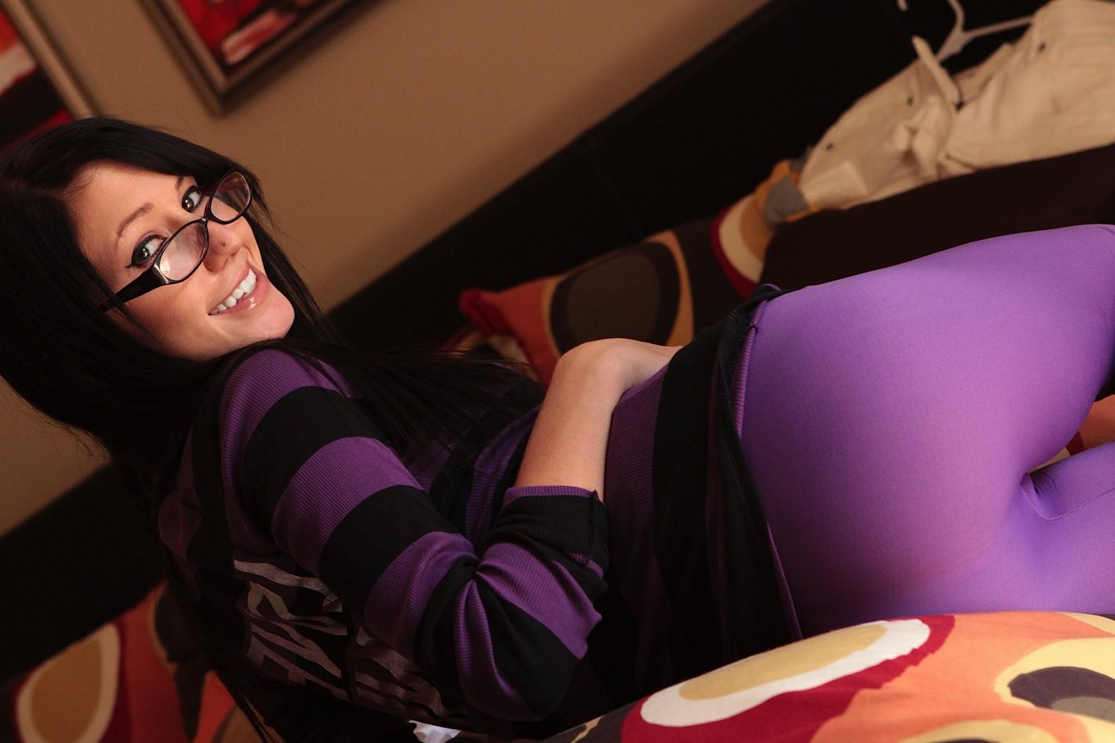 15P Horny Teen Geek Catie Minx In Glasses And Tight Purple Nylons