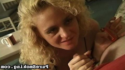 15P Blonde dragginlady gives an incredibly hot blowjob while she sucks down a cigare