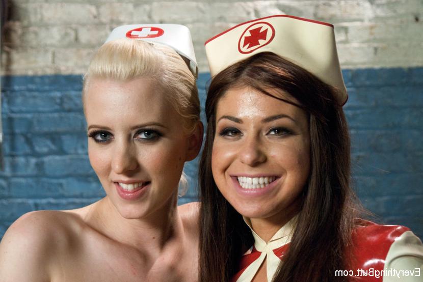 15P Latex nurses get down &amp;amp; dirty as they play with each others ass!