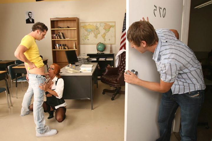 16P Naughty mature teacher banged by two studs in her love holes