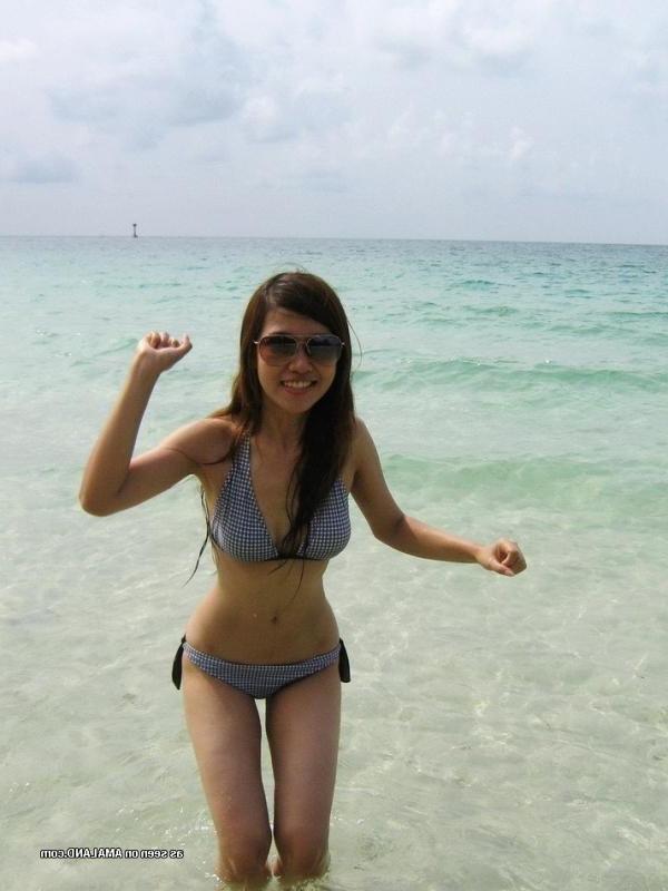 10P Sexy Asian ex-girlfriend posing in a bikini outdoors