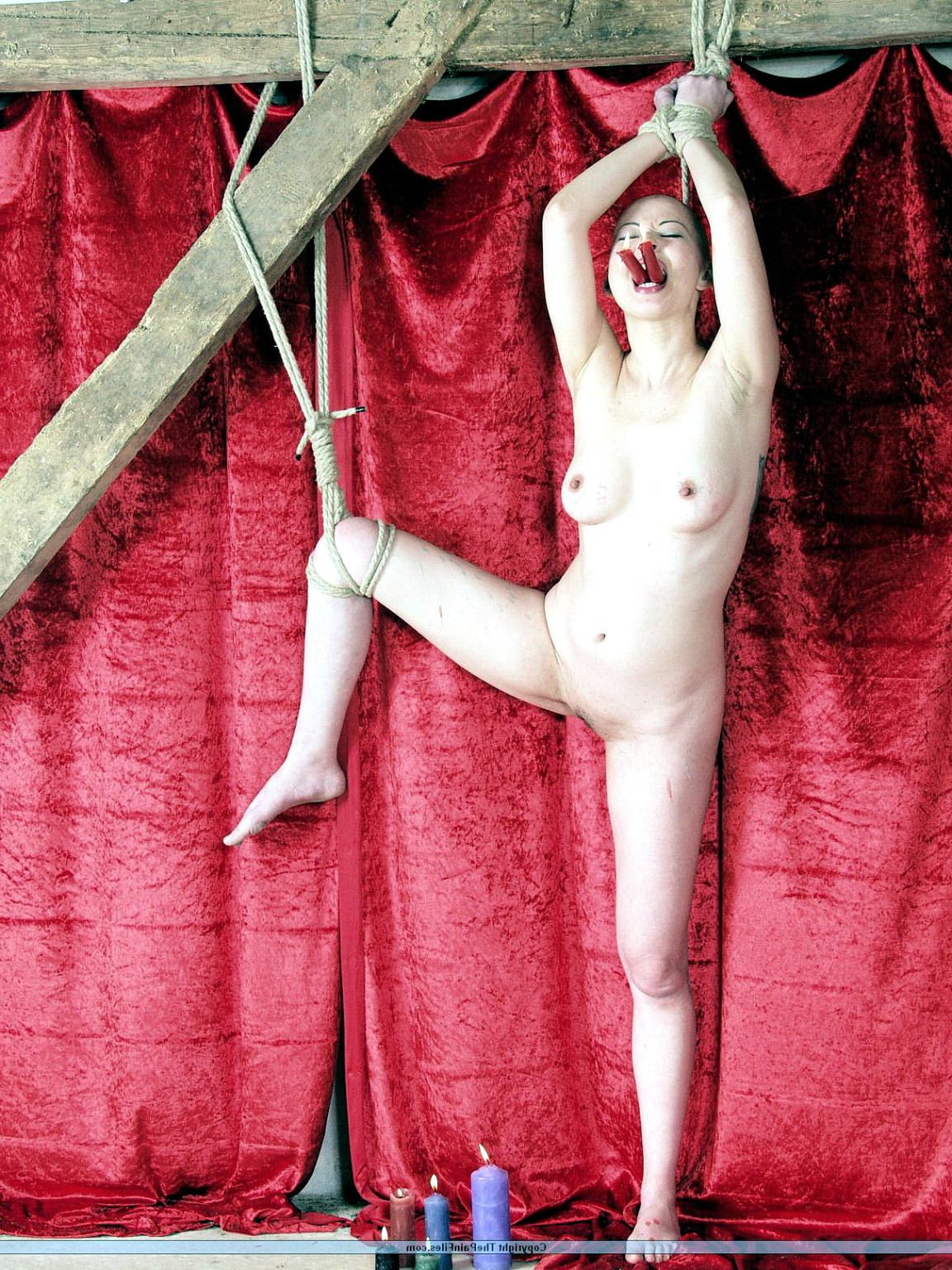 16P Japanese Kumis bondage and tit torture of bald burning slavegirl in bizarre puni