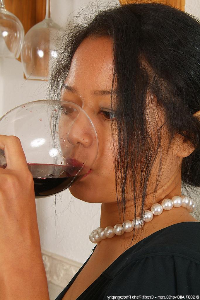16P drunken asian mature broad tanked on wine gets naked