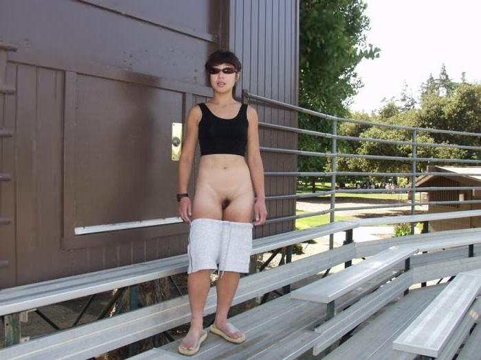 16P Cute Hairy Asian Chick Jade Flashing Outdoors in Public