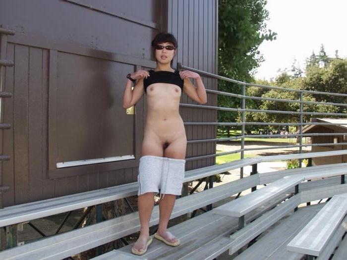 16P Cute Hairy Asian Chick Jade Flashing Outdoors in Public