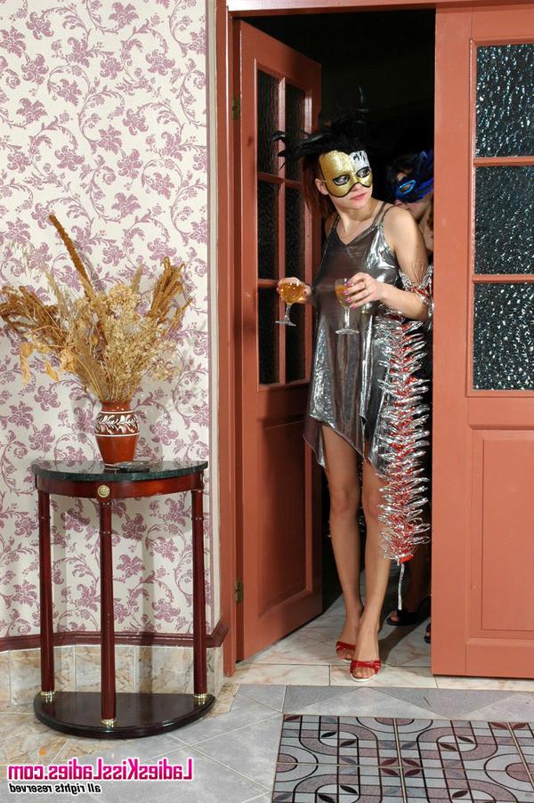 13P Lewd lesbian babes in masks spicing up the party with vigorous muff-diving
