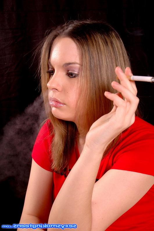 16P Cute innocent teen smokes a cigarette and plays with her pert 