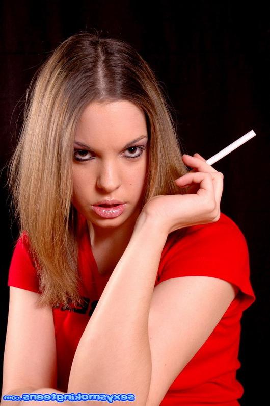 16P Cute innocent teen smokes a cigarette and plays with her pert 