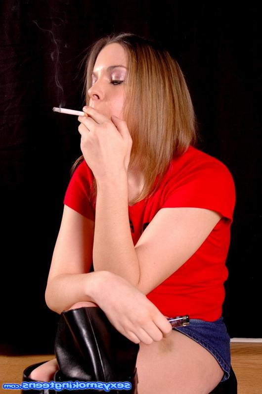 16P Cute innocent teen smokes a cigarette and plays with her pert 