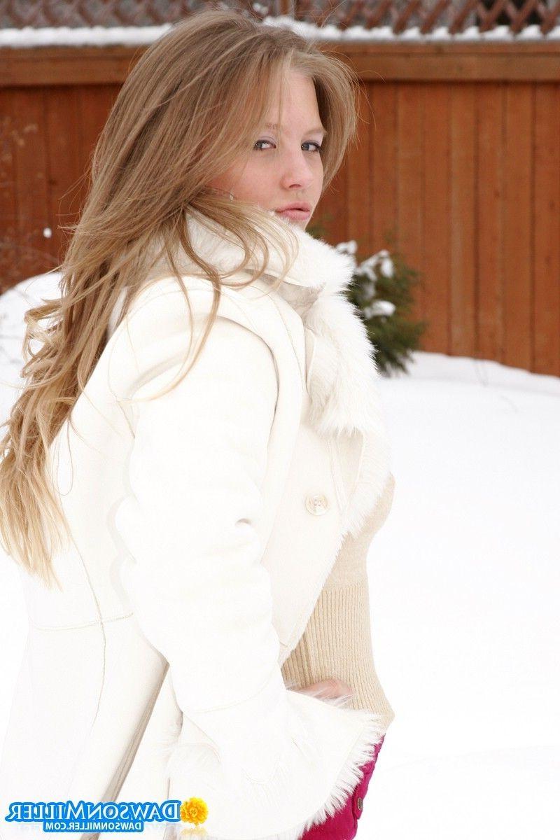 16P Busty blonde with perfect natural boobs having fun in winter time