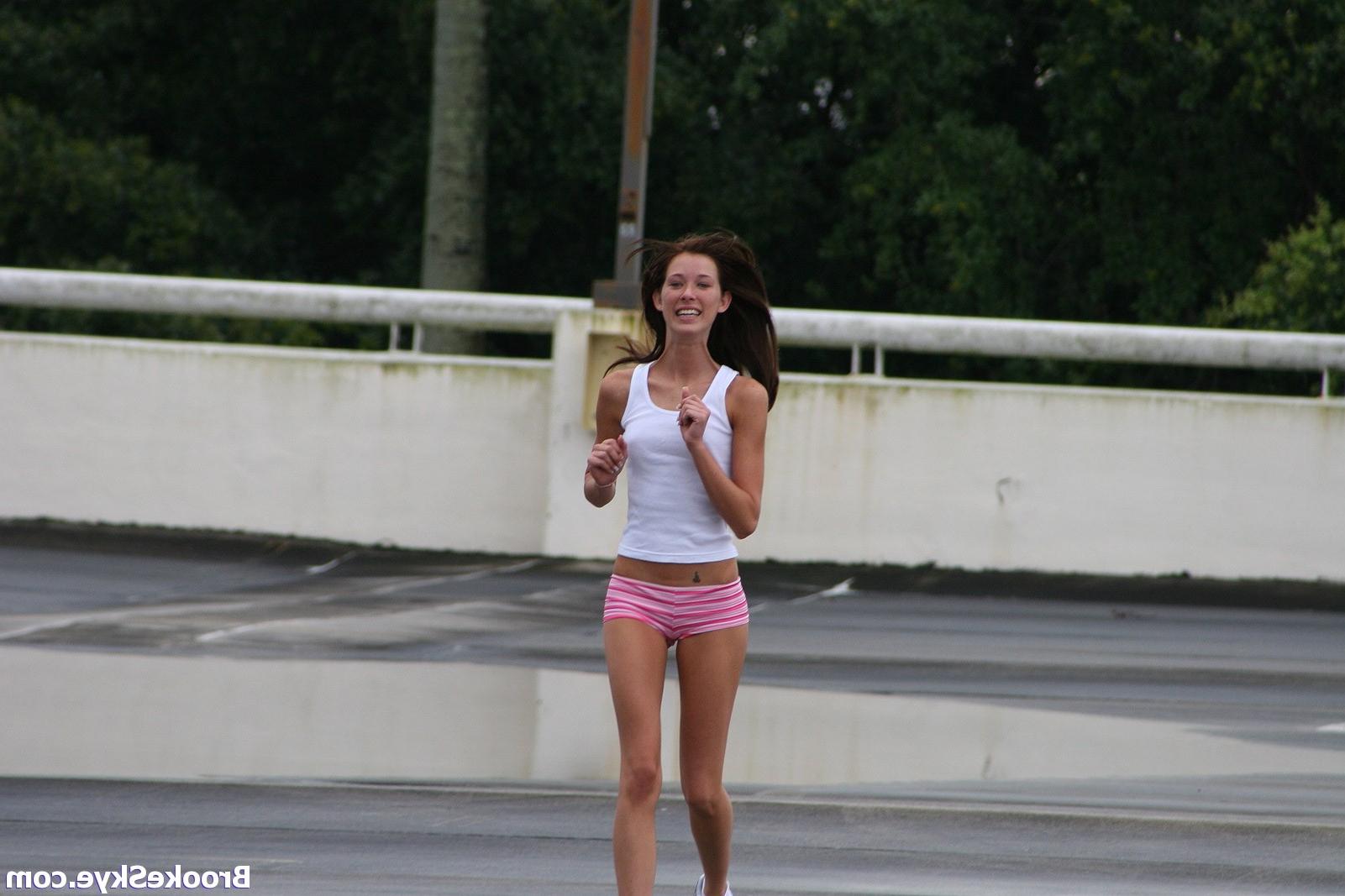 16P sexy teen goes for a topless jog