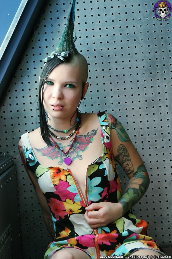 15P Petite Tattooed Punk babe with Mohawk Upskirts