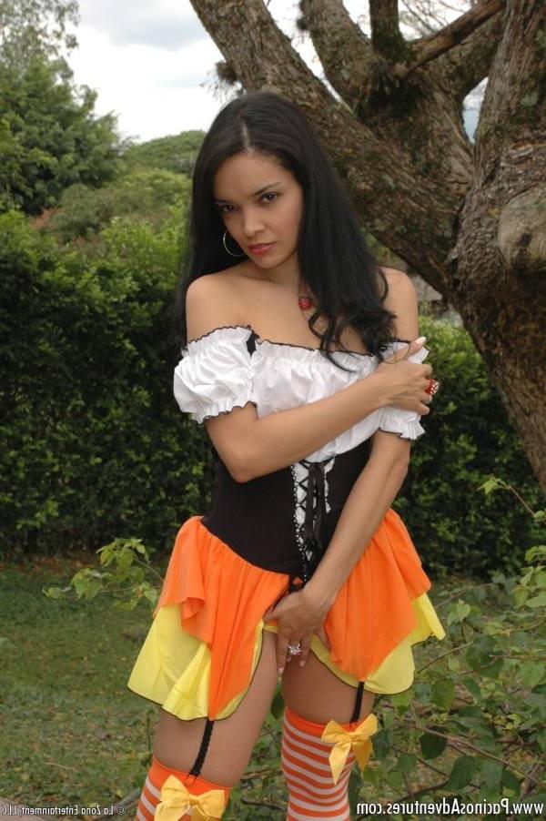 16P Pretty latin babe drops her uniform to play with a big dildo