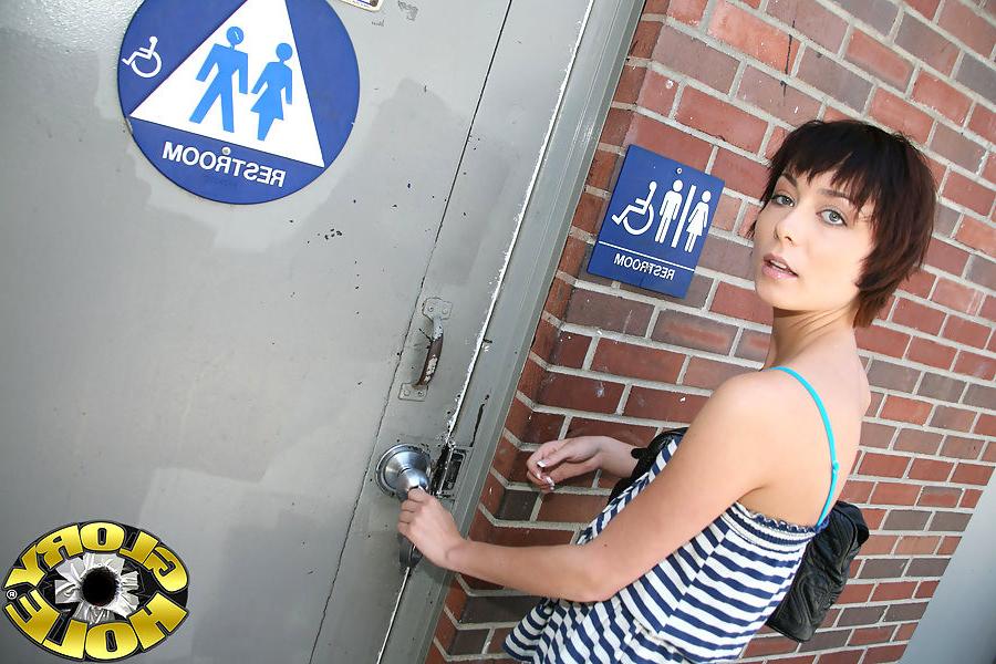 18P Petite brunette Zoe Voss meets a big black cock at a gloryhole