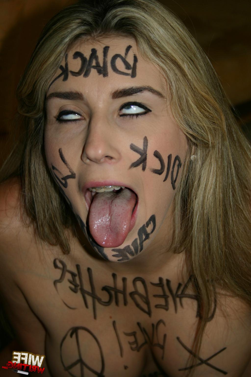 15P Blond beauty black branded interracial blowjob cum