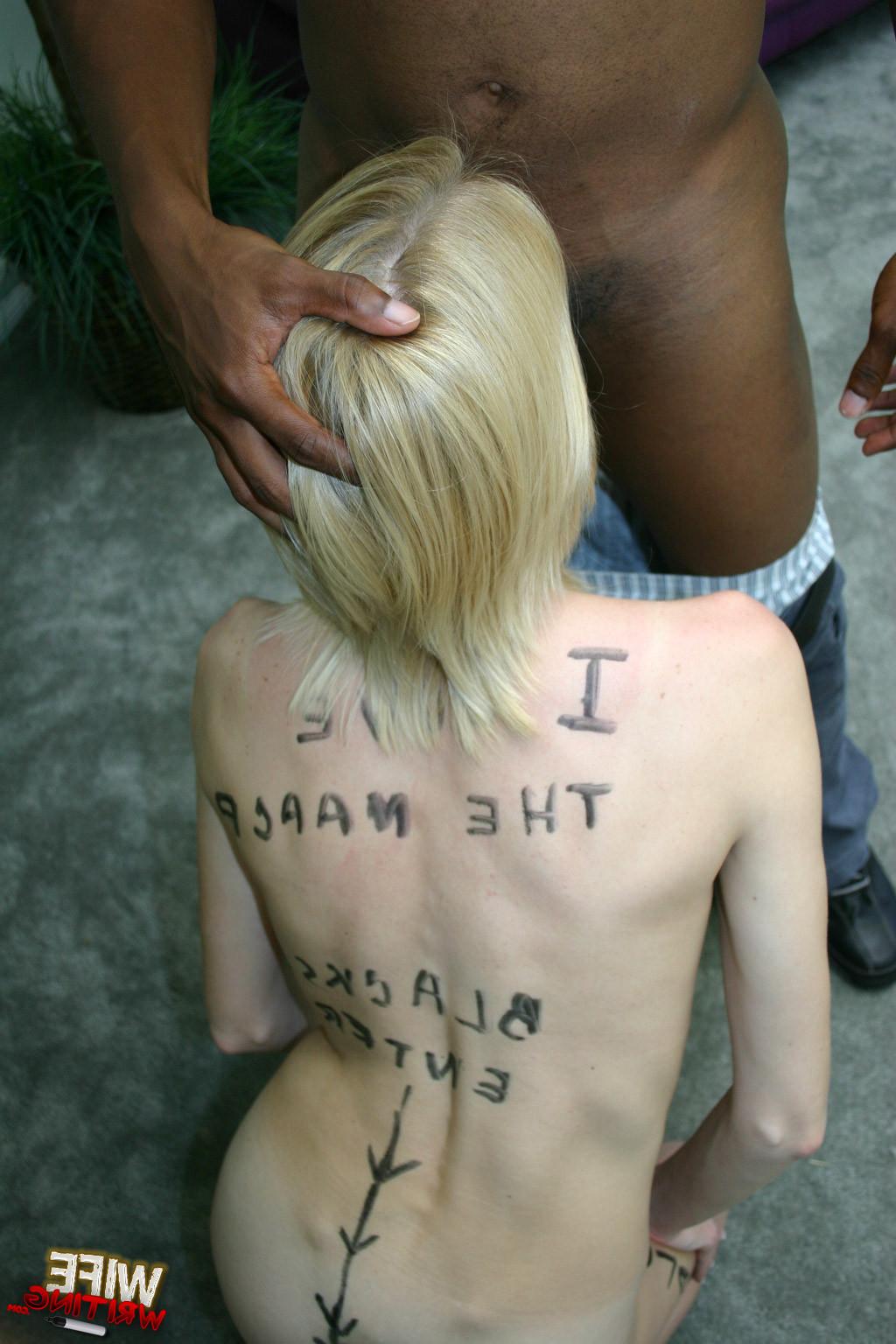 15P Blond black branded sucks dick interracial facial