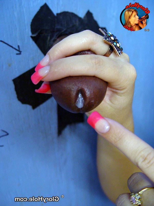 18P busty Julia Bond sucking a big black cock at a glory hole