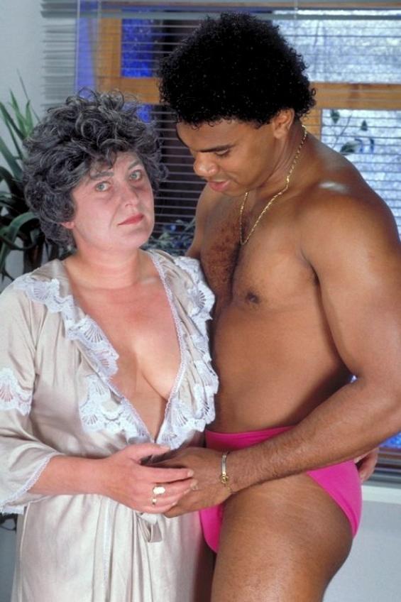 16P Nasty old grandma gets big black cock and sticky cum on her tits
