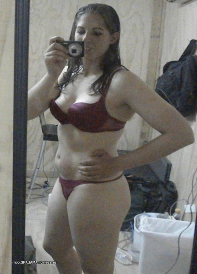 10P Chubby brunette GF gets naked while selfshooting
