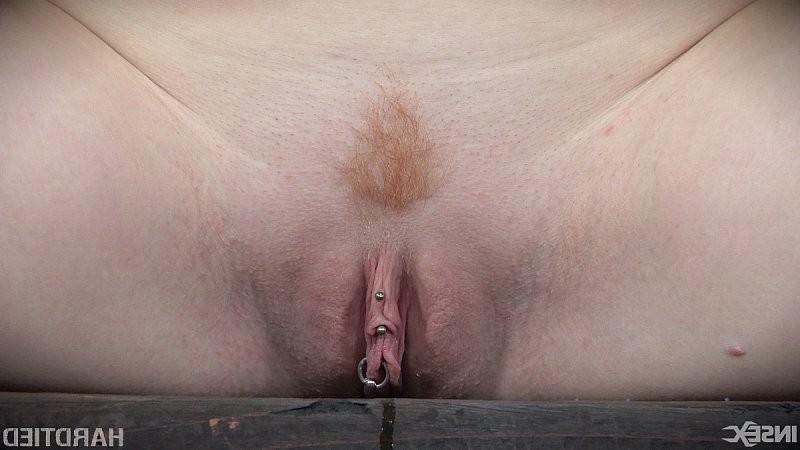15P April Rain half and half rope bound on heels with tits exposed