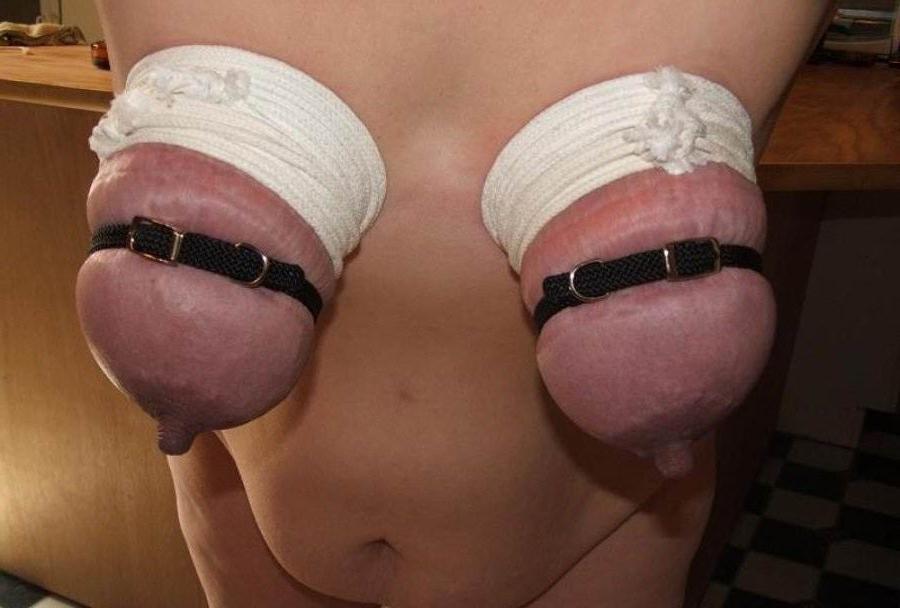 15P Real huge nipples gets pierced and bounded