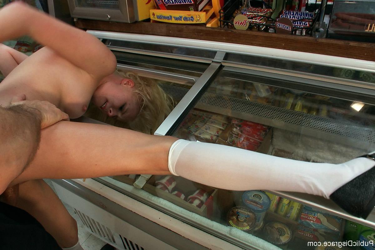 24P Babe gets tied up and fucked in real public store