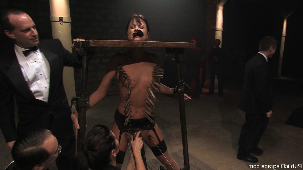 24P Sexy babe gets tied up and fucked in front of live audience