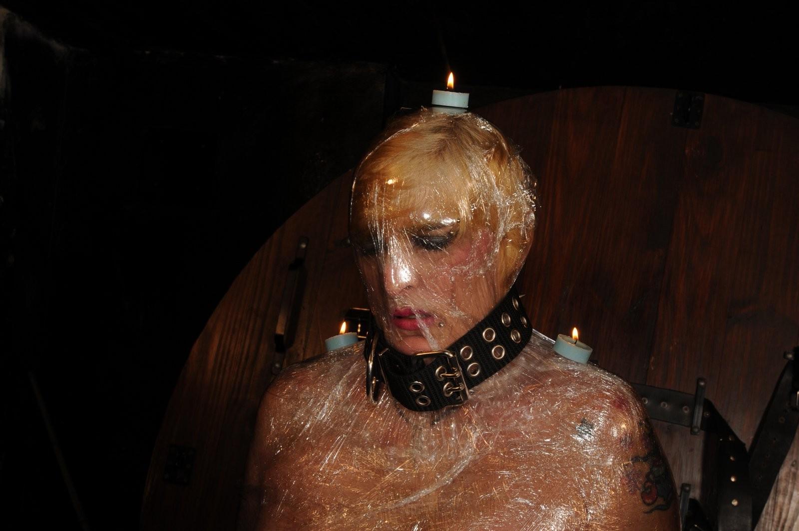 16P Mummified slave girl Karinas lesbian clingfilm bondage and domination in restrai
