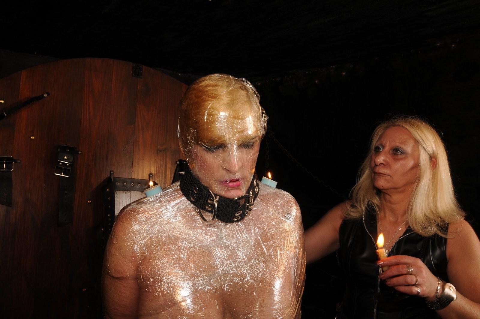 16P Mummified slave girl Karinas lesbian clingfilm bondage and domination in restrai