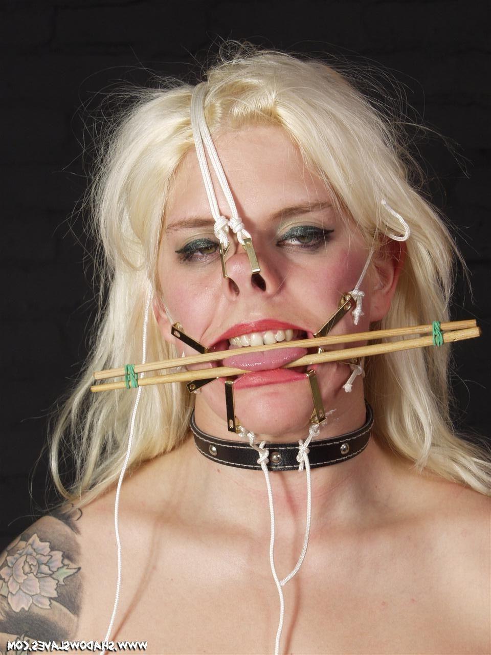 16P Humiliating face torture and nose bondage fetish of enslaved busty blonde in tit