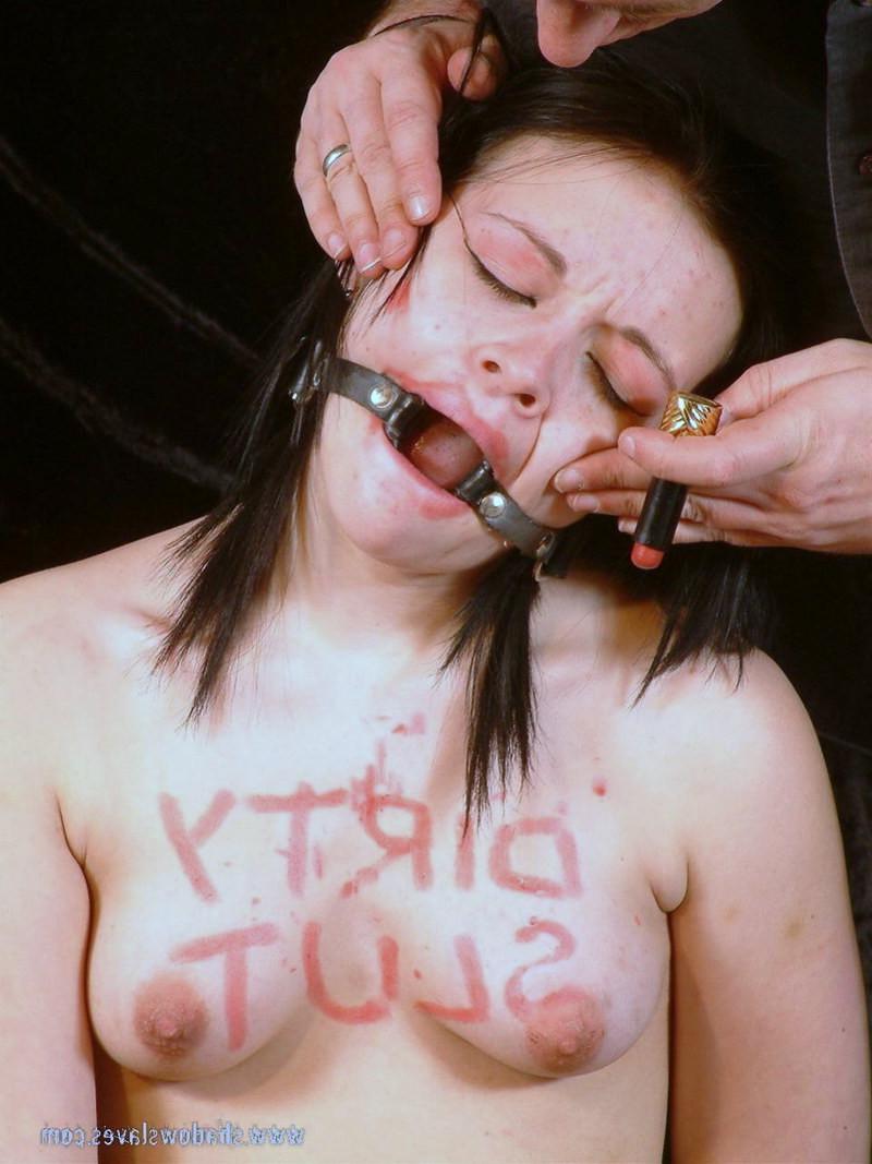 16P Degrading punishment of dirty gagged teen slave Pixie covered in bodywriting and