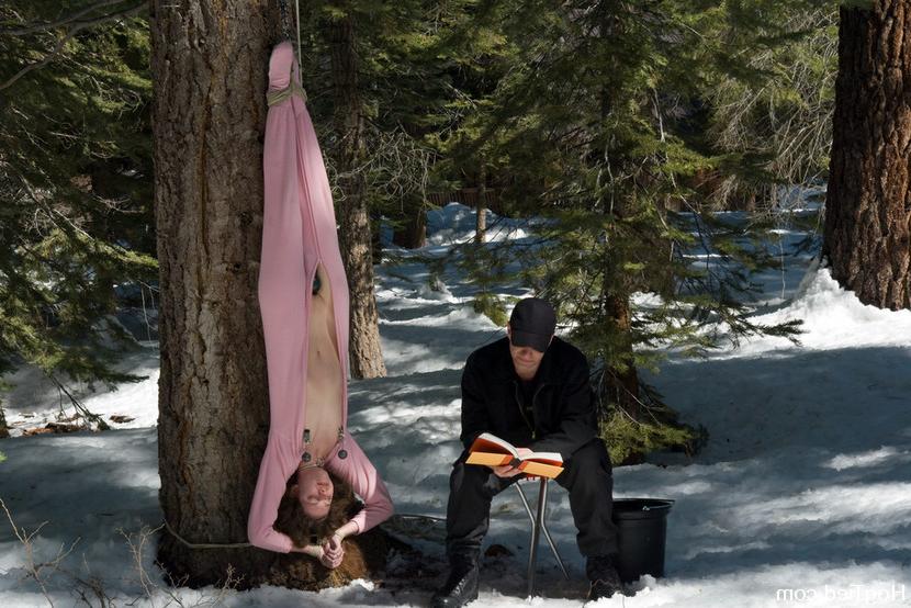 15P Amber tied to a tree, Nina dragged through the snow and Dia fucked on a stump