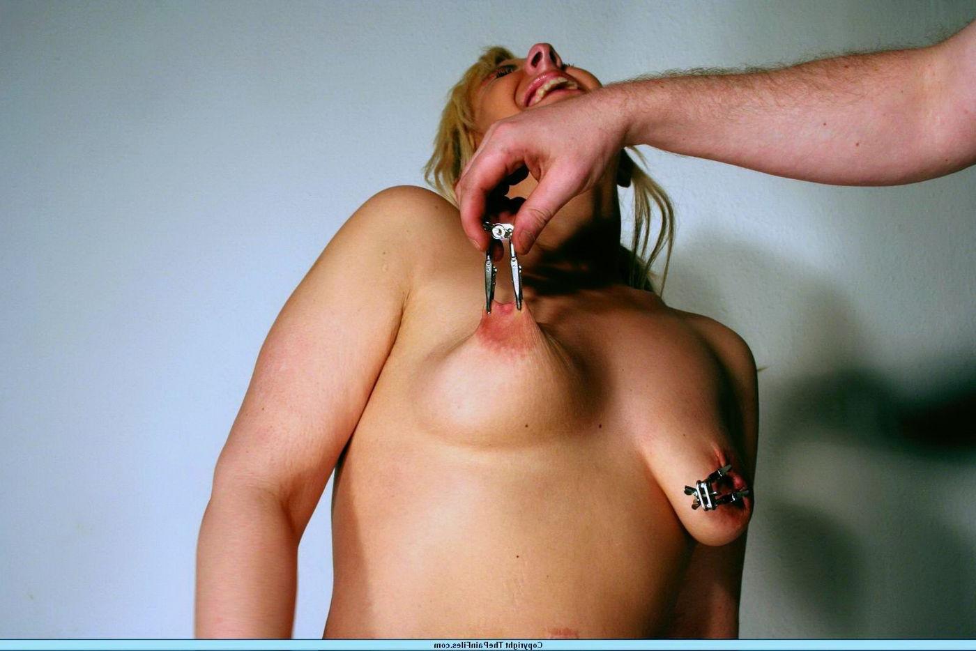 16P Screaming blonde slavegirl Crystel Leis extreme tit torments and crocodille clam