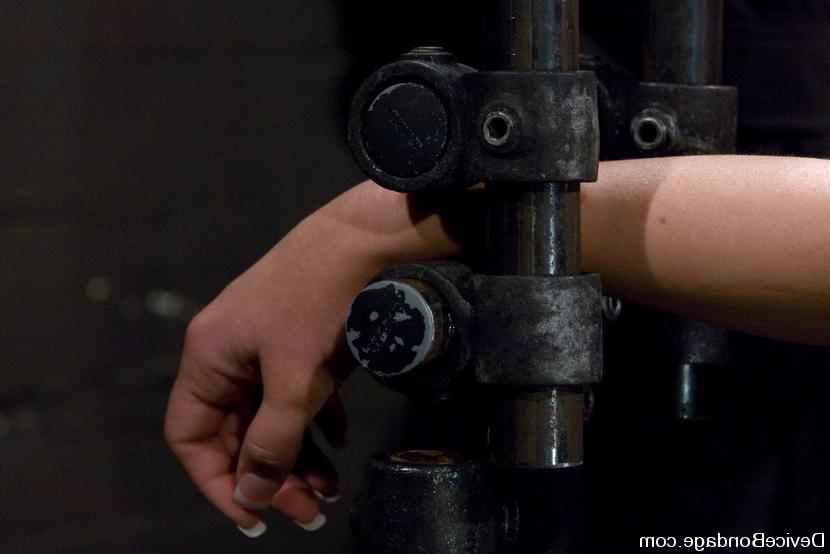 15P Busty slave slut Claire Dames gets rough tits bondage