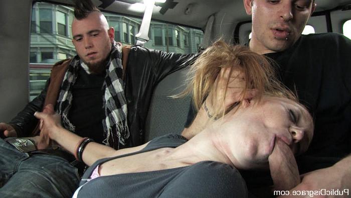 15P Filthy cumslut Ami Emerson sucking multiple cocks in public