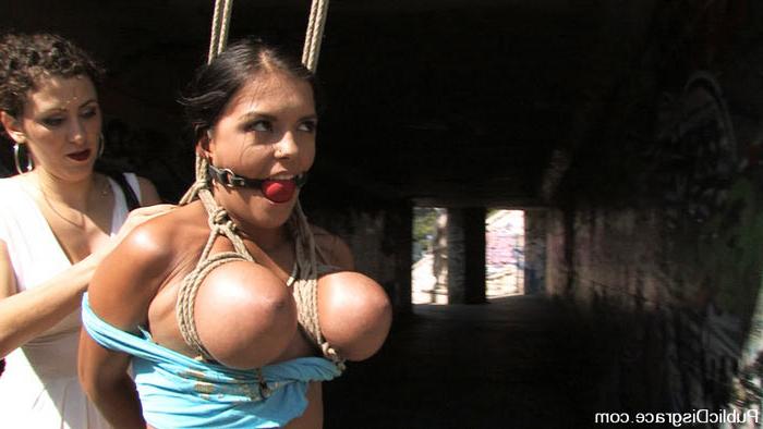 15P Black Yasmin sucks cock and gets tit fucked in public