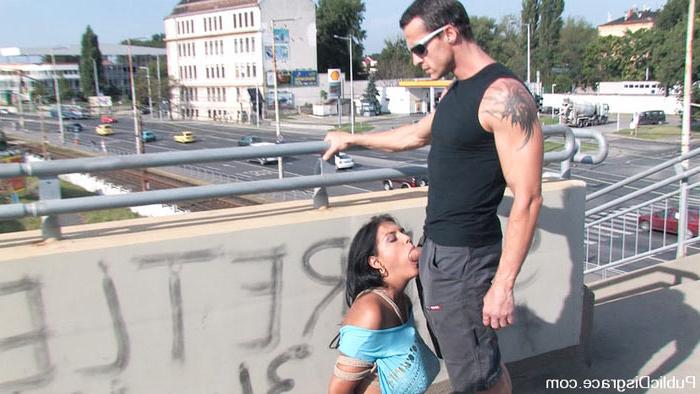 15P Black Yasmin sucks cock and gets tit fucked in public