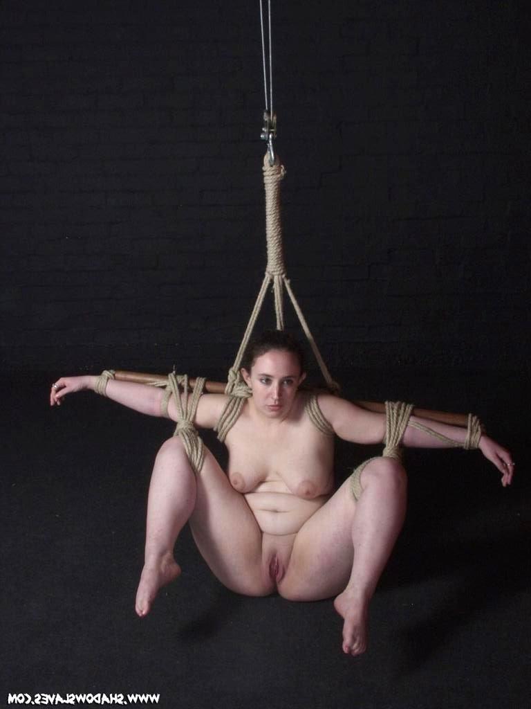 15P Chubby brunette slave girl tied tightly to a bamboo pole