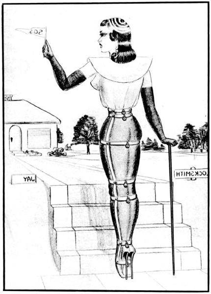 15P very old vintage female bondage art