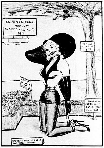 15P very old vintage female bondage art