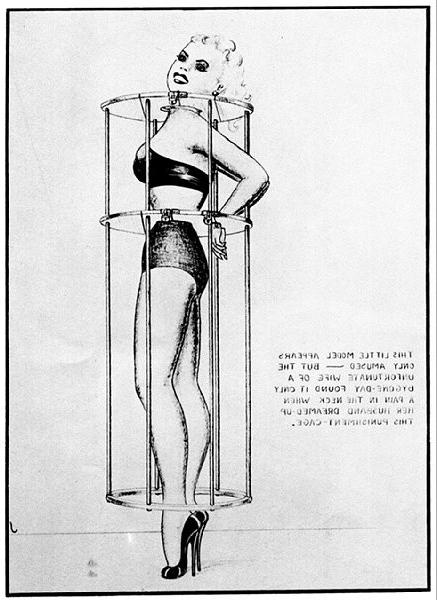 15P very old vintage female bondage art