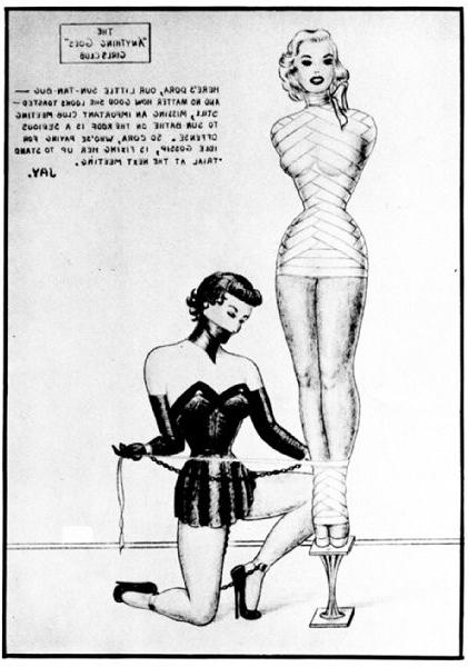 15P very old vintage female bondage art