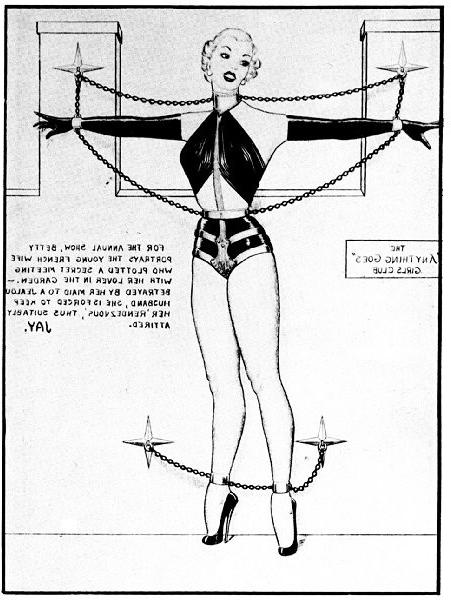 15P very old vintage female bondage art