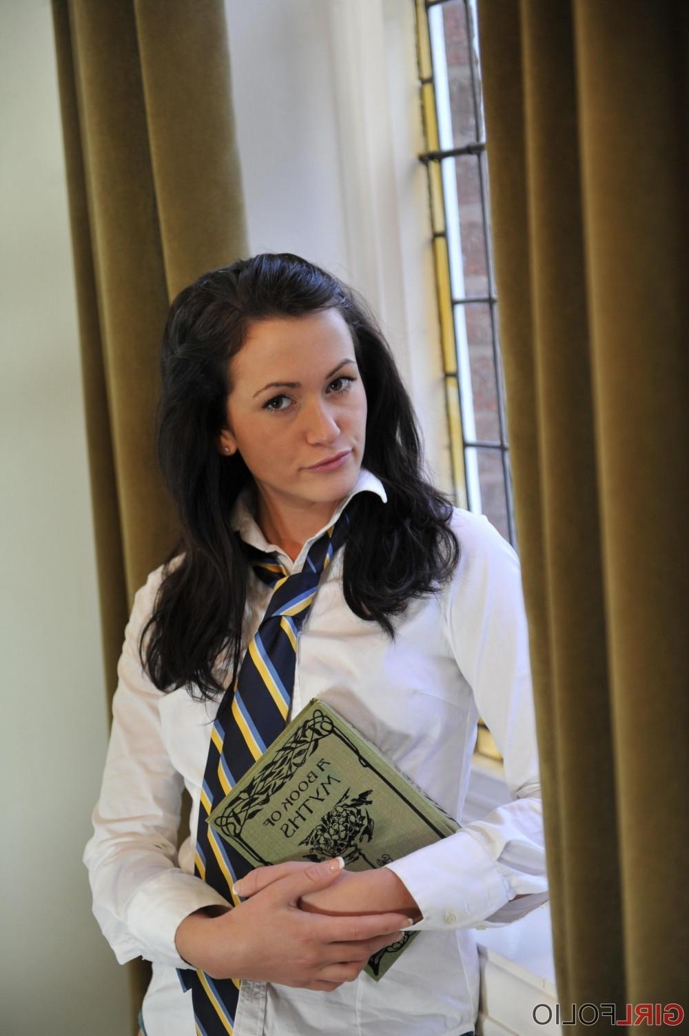 12P Hot brunette strips out some of her school uniform