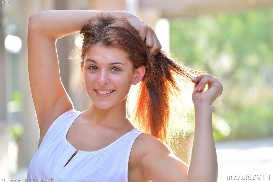 15P Cute redhead girl next door in her white summer dress