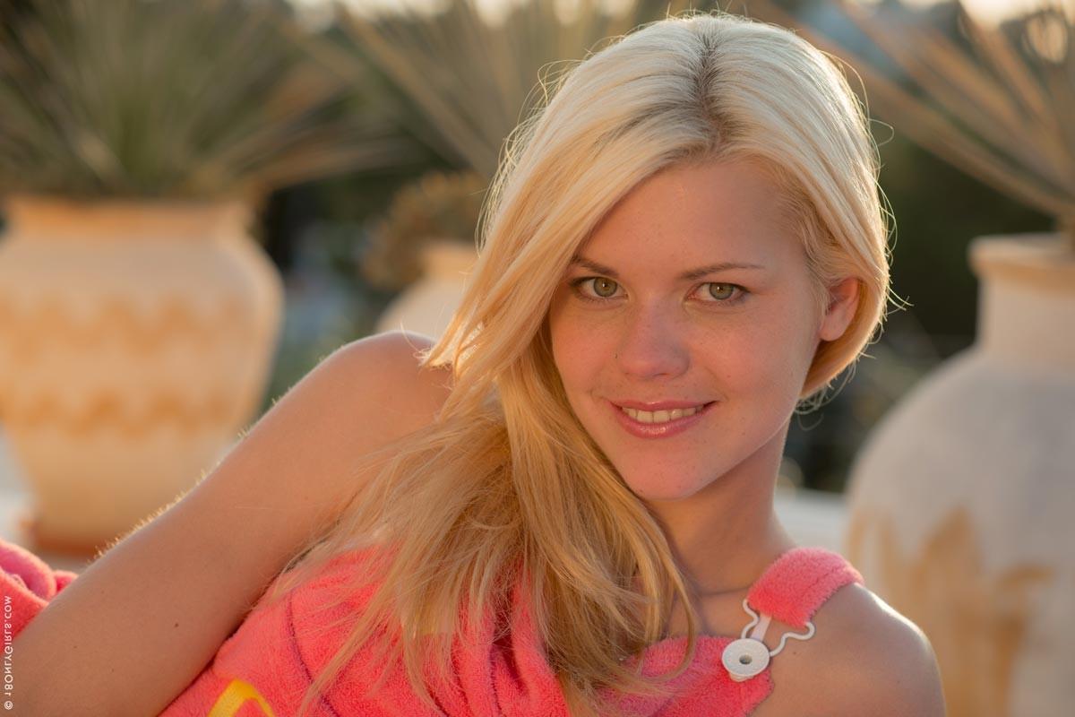 15P CUte blonde posing in white lingerie in the sunset